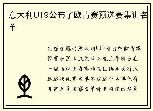 意大利U19公布了欧青赛预选赛集训名单